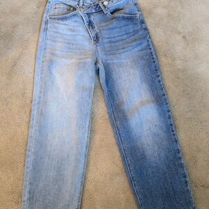 Unusual Double button Women's Straight Leg Jeans - Light Blue